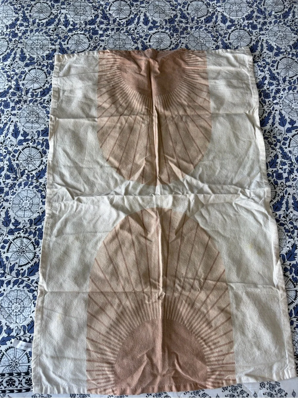 Anthropologie Neutral Beige Sunburst Decorative kitchen towel quiet luxury bund